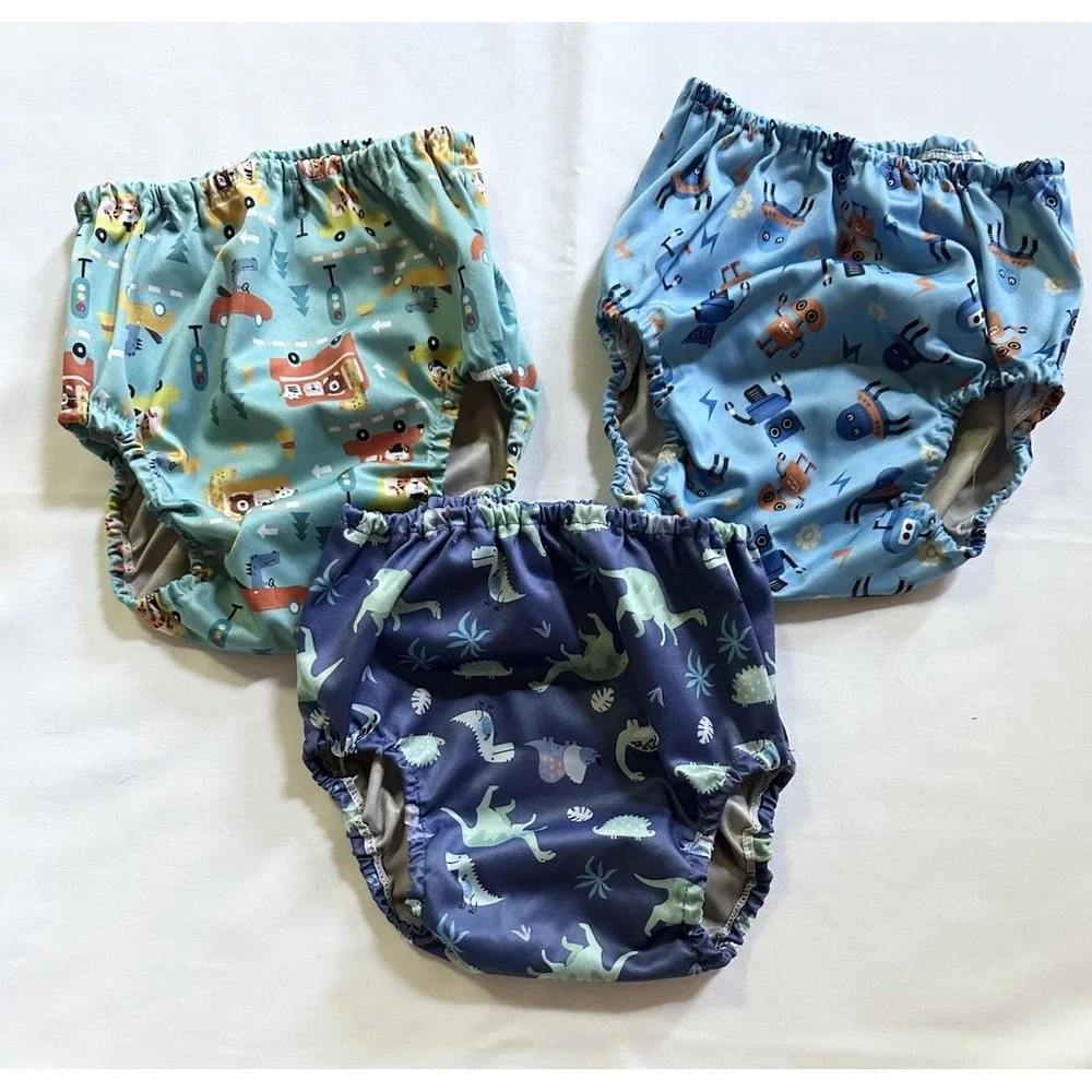 Lot Of 3 Pull-on Diaper Covers Size XL  4T 5T Boy Prints GUC Cars Robots Dinos